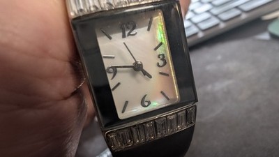 Ladies Silver Cuff Bangle Watch MOP Dial Japan Movt Baguette  display picture 1