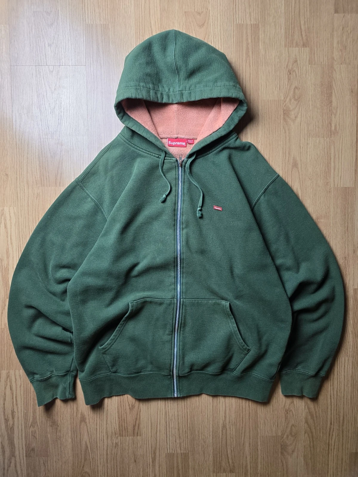 Supreme Felpa con cappuccio e zip a contrasto taglia XL verde rosa
