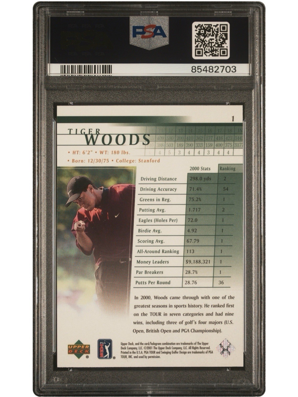 2001 UPPER DECK GOLF #1 TIGER WOODS RC ROOKIE PSA 10 GEM MINT💎🔥 view 2