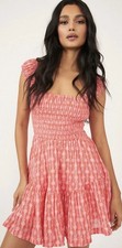 Free People Pink Geometric Smock Flounce Mini Dress Square Neck Sleeveless Sz XS