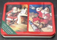 1992 Coca Cola 2 Sealed Decks of Christmas Santa Playing Cards with Metal Tin