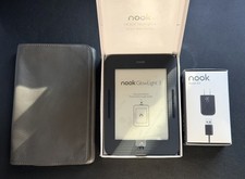 BUNDLE  B N Nook GlowLight 3, extra Nook charger  RARE Nook Gray LEATHER CASE