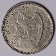 Moneda de 10 centavos de plata Chile 1917 KM# 156,3