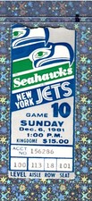 Dave Krieg 1st start & W Ticket Stub 12-6-1981 Jets Seahawks Steve Largent 169yT