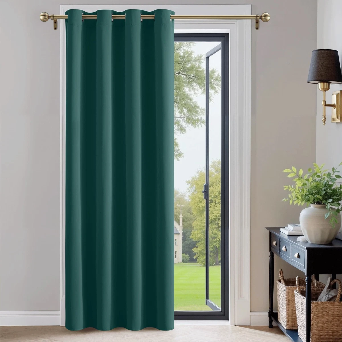 Tende Oscuranti COLLACT Camera Da Letto 150 Cm – 2 Pannelli Con Occhielli, Tessuto Verde Con Stampa Floreale Beige, 132x160 Cm