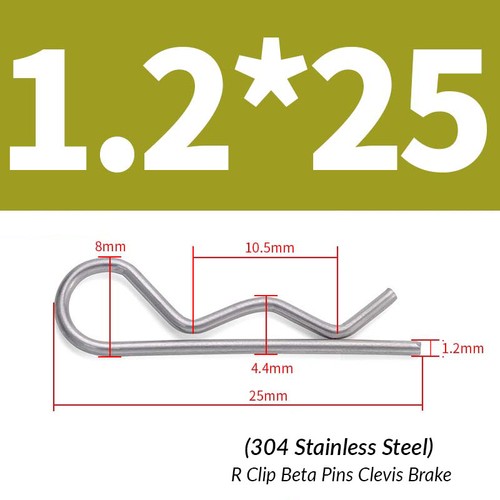 R Clip Beta Pins Clevis Brake 1mm - 5mm Zinc Plated / Stainless Steel 304 A2 - Picture 37 of 59