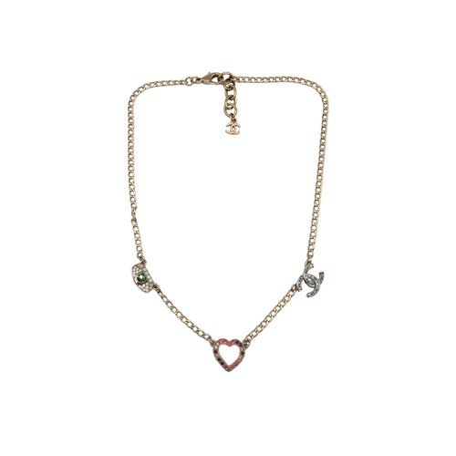 Autentica Collana Chanel Occhio Cuore CC Oro Argento Catena Charm