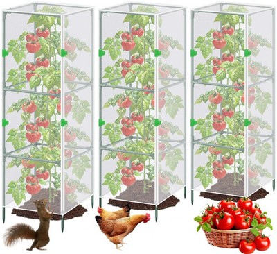 3Pack Garden Bird Netting Plant Cover for Square Tomato Cage,59''x17.7'' Insect...