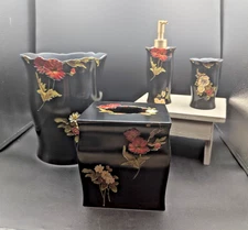 Bed Bath Beyond Serena Black Elegant Floral 4-piece Resin Bath Accessory Set