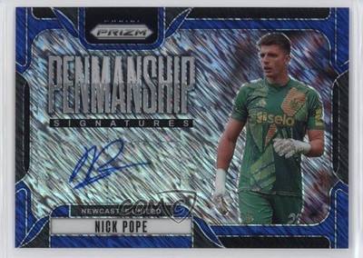 2024-25 Panini Prizm Premier League Penmanship Blue Shimmer Nick Pope Auto 14mf