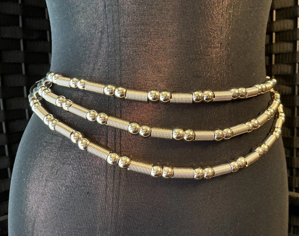 CINTURÓN CUERDA CORTINA CUENTAS PLATA VINTAGE 28-36" Cintura Mediana Plata METAL Western Foto 2 de 4