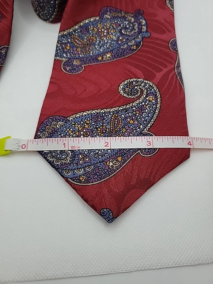 Corbata de Colección Don Loper Beverly Hill Rojo Azul Floral Paisley EE. UU. Seda Italiana Foto 4 de 4
