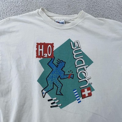 Vintage Swatch T-Shirt Large White H2O Dive In Diving Watch Promo Made USA 90s