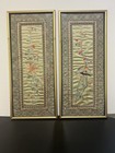 China Silk Embroidery 1950s 2 Framed Panels Magpie Plum Blossom, 10.5x24” — photo 2
