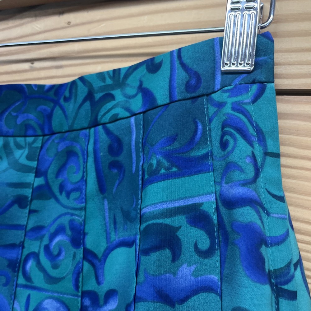 Vtg Tennis Skirt Quantum Sport Womens 6 Green Blue Pleated Mini USA Made B153