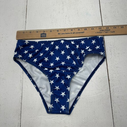 Blue White Star Printed Ribbed High Waisted Bikini Bottoms Girls Size 13-14Y NEW - Picture 4 of 6