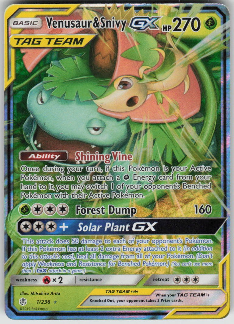 Pokemon Venusaur & Snivy GX 1/236 SM - Cosmic Eclipse Ultra Rare NM