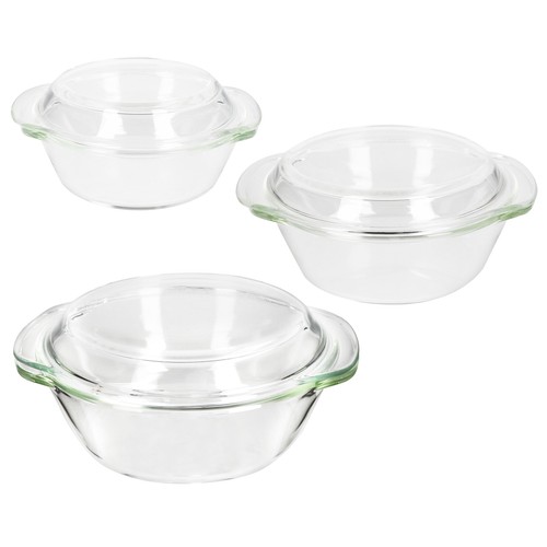 3tlg Set Brat- & Backform 0,7L 1L 1,5L Deckel Auflaufform rund Gratin Glas - Bild 4 von 6