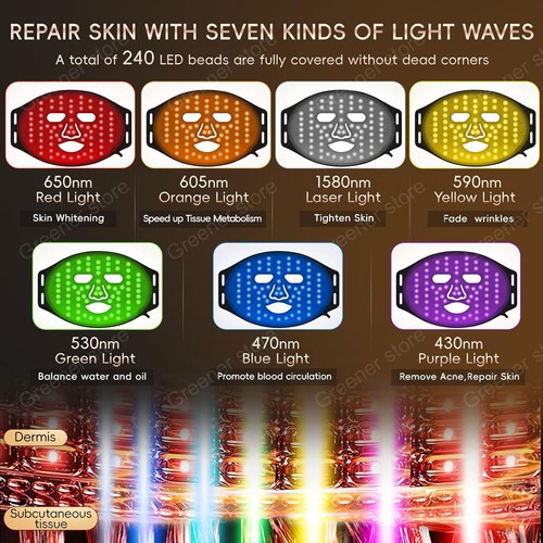 Red Light Therapy For Face 7 Colors Led Face Mask Facial Skin Care Home Travel - Picture 7 of 12