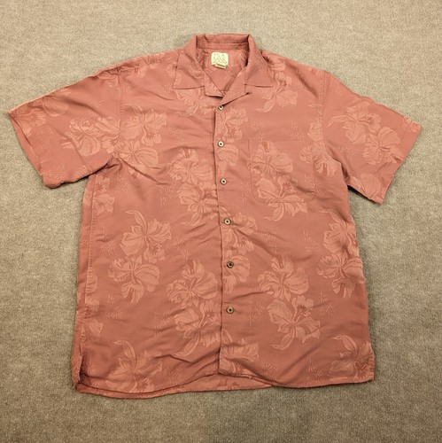 Jos A Bank Mens Medium Camp Shirt Peach Embroidered Floral Modal Hawaiian