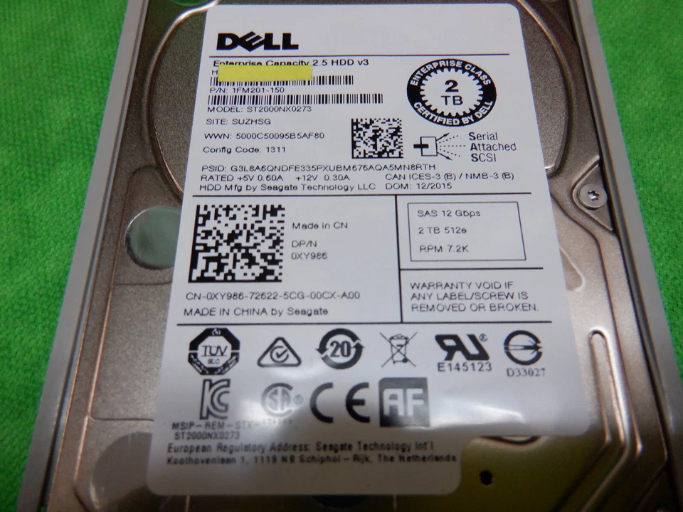 Dell  0XY986 XY986 2TB 7.2K  12G 2.5" SAS HDD ST2000NX0273  GEN12 0NTPP3 Caddy - Image 3 of 3