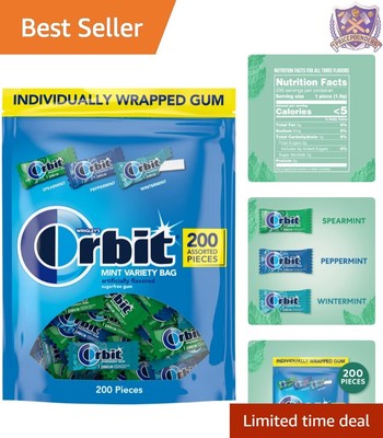 200-Piece Sugar-Free Assorted Mint Chewing Gum Bulk Pack - Fresh Breath Anytime