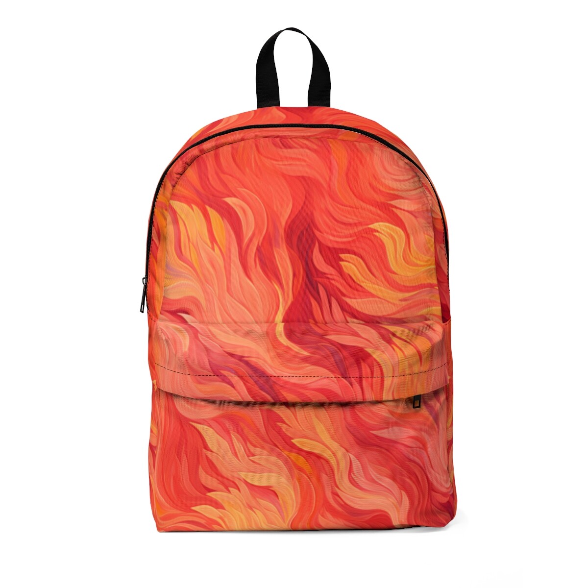 Colorful Swirl Flame Print Backpack in Red Pink Orange Yellow with Zipper-image