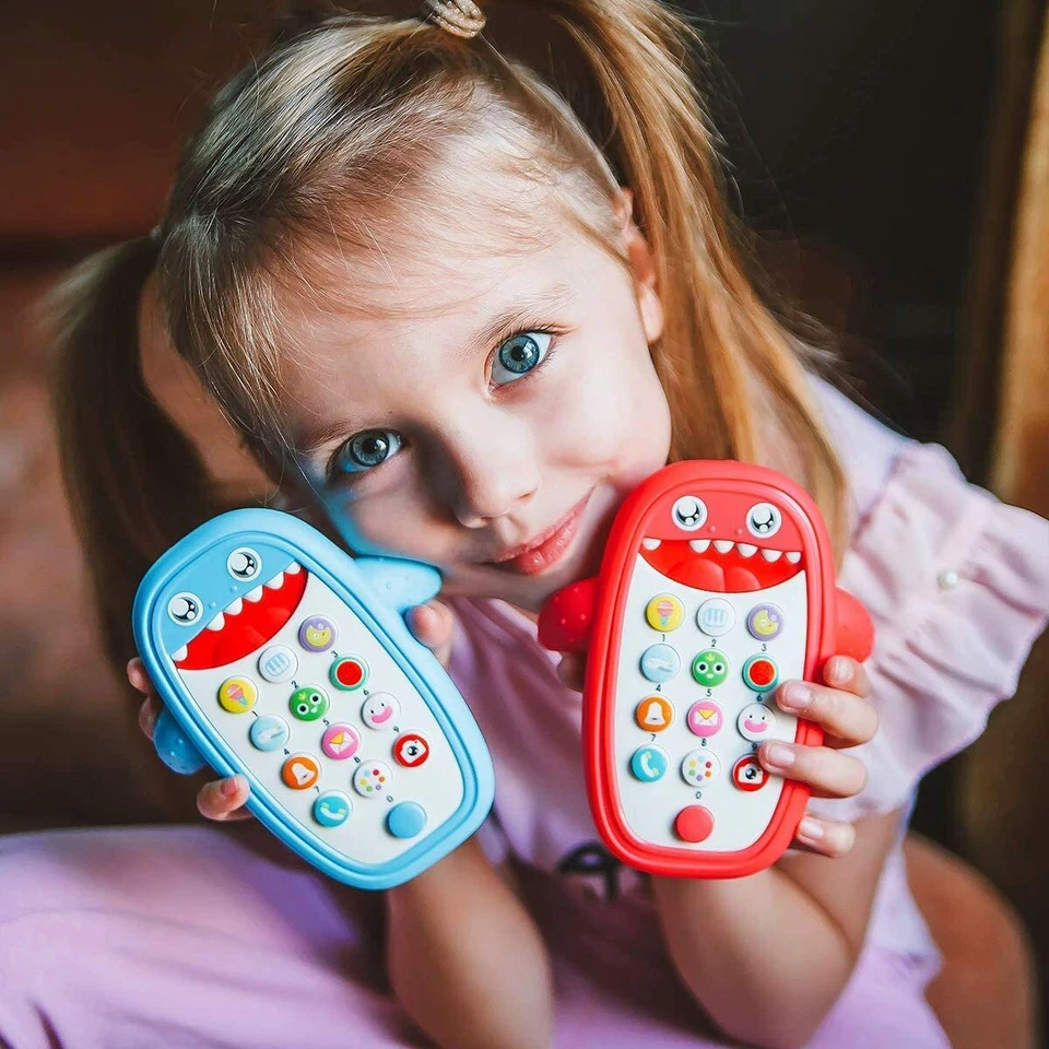 Baby Teething Phone Shark Fun Removable Soft Case Lights Music Pretend Play