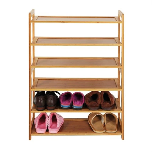 Concise Rectangle 6 Tiers Bamboo Shoe Rack Wood Color US - Picture 2 of 4