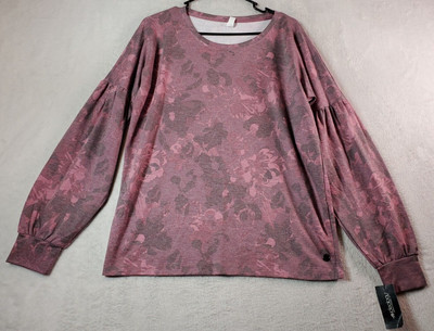 Ideology Blouse Top Womens Medium Purple Floral Polyester Long Sleeve Round Neck