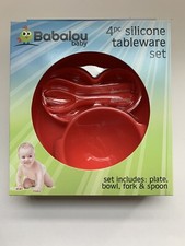 Babalou Baby 4pc Silicone Tableware Set BPA Free Red Color New
