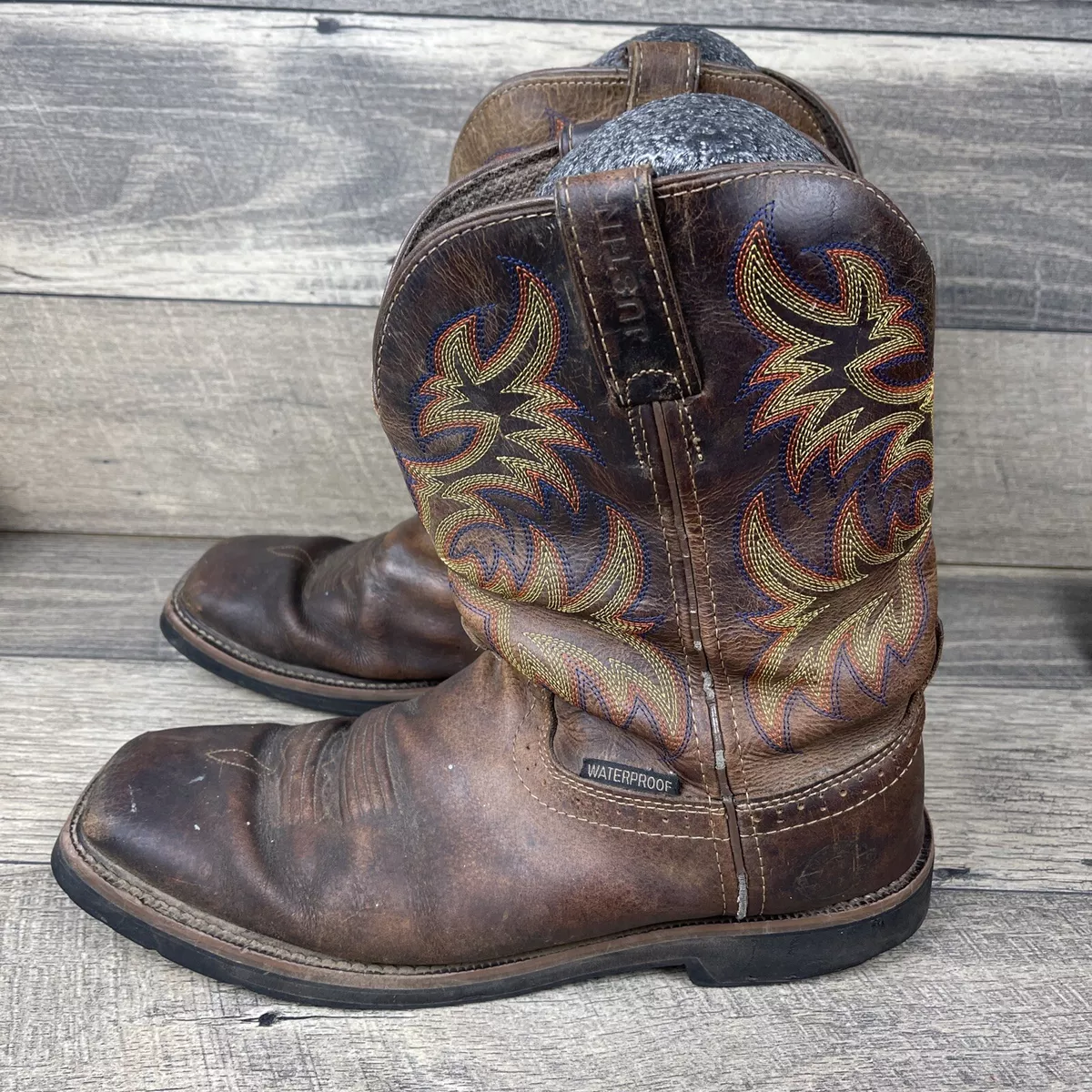 Justin men's rugged tan stampede steel toe work boots outlet