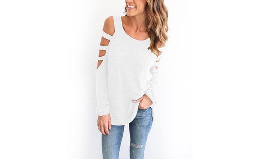 *NEW W/TAG* Leo Rosi long sleeve cold shoulder slit top size S - Picture 2 of 8