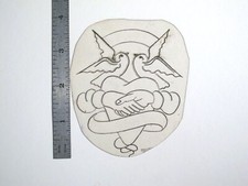 vtg 1960s 1970s Tattoo acetate stencil Shaking Hands Doves and Banner Hippie