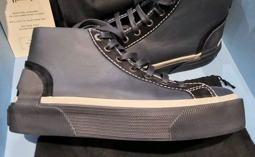 RARE NEW - LANVIN Calf Leather High Top Navy Trainers Boots HARRODS UK5 - BNIB - Picture 7 of 16