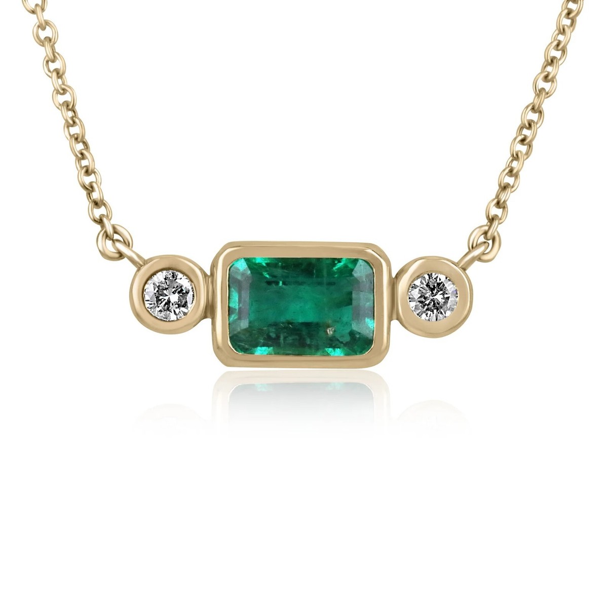 14K Stone Emerald Diamond Bezel East-West Set Necklace