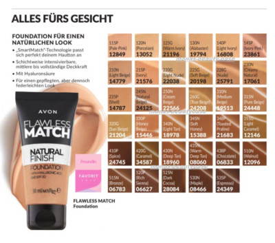 Avon FLAWLESS MATCH Foundation Natural Finish Hyaluronsäure 310N Medium Beige  