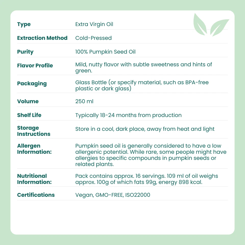 Pumpkin Seed Oil 250ml Virgin Cold Pressed, Pure, unrefined, vitamin E, omega 6 - Image 3 of 4