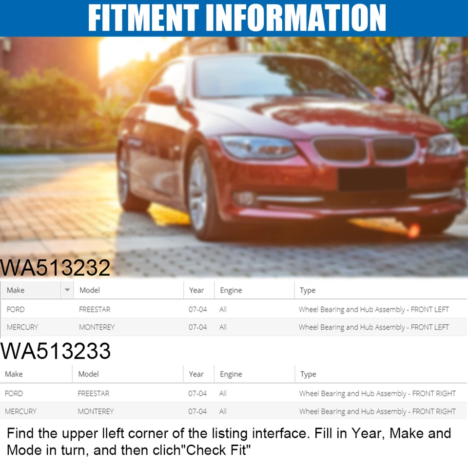 2PCS Front Wheel Hub Bearing Assembly Fit for Ford Freestar/Mercury Monterey - Изображение 3 из 4