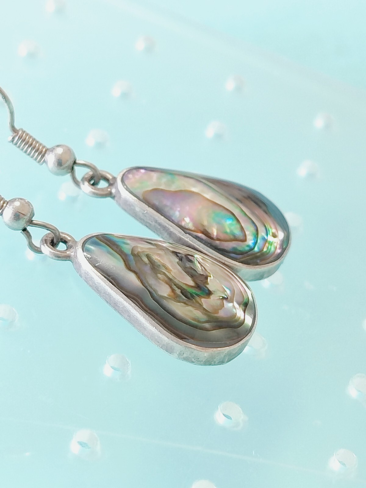 Sterling Silver Abalone Inlay Dangle Drop Earrings - image 2