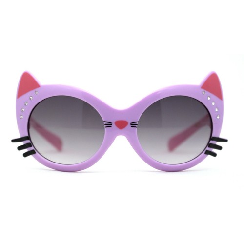 Girls Kids Size Kitty Cat Ear Whisker Round Plastic Sunglasses - Picture 11 of 25