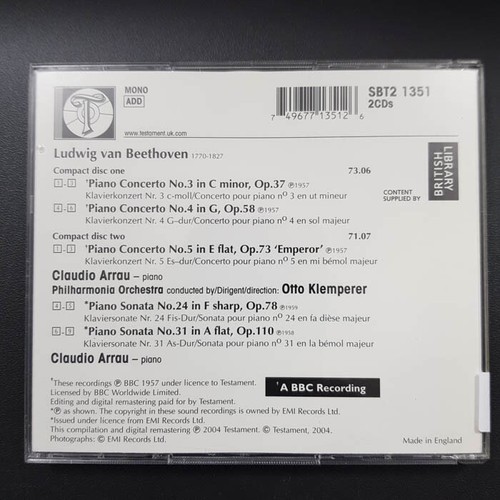 CLAUDIO ARRAU Beethoven Piano Nos 3 4 5 1957-1959 EX/EX(2CD) - Bild 4 von 4