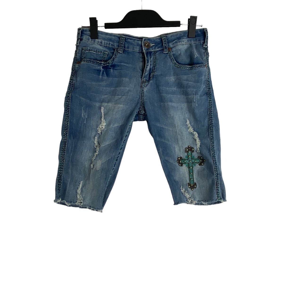 Cowgirl Tuff Co. Victory Cream Capri Jeans Women's Size 27 Cut Off Medium  Wash | eBay