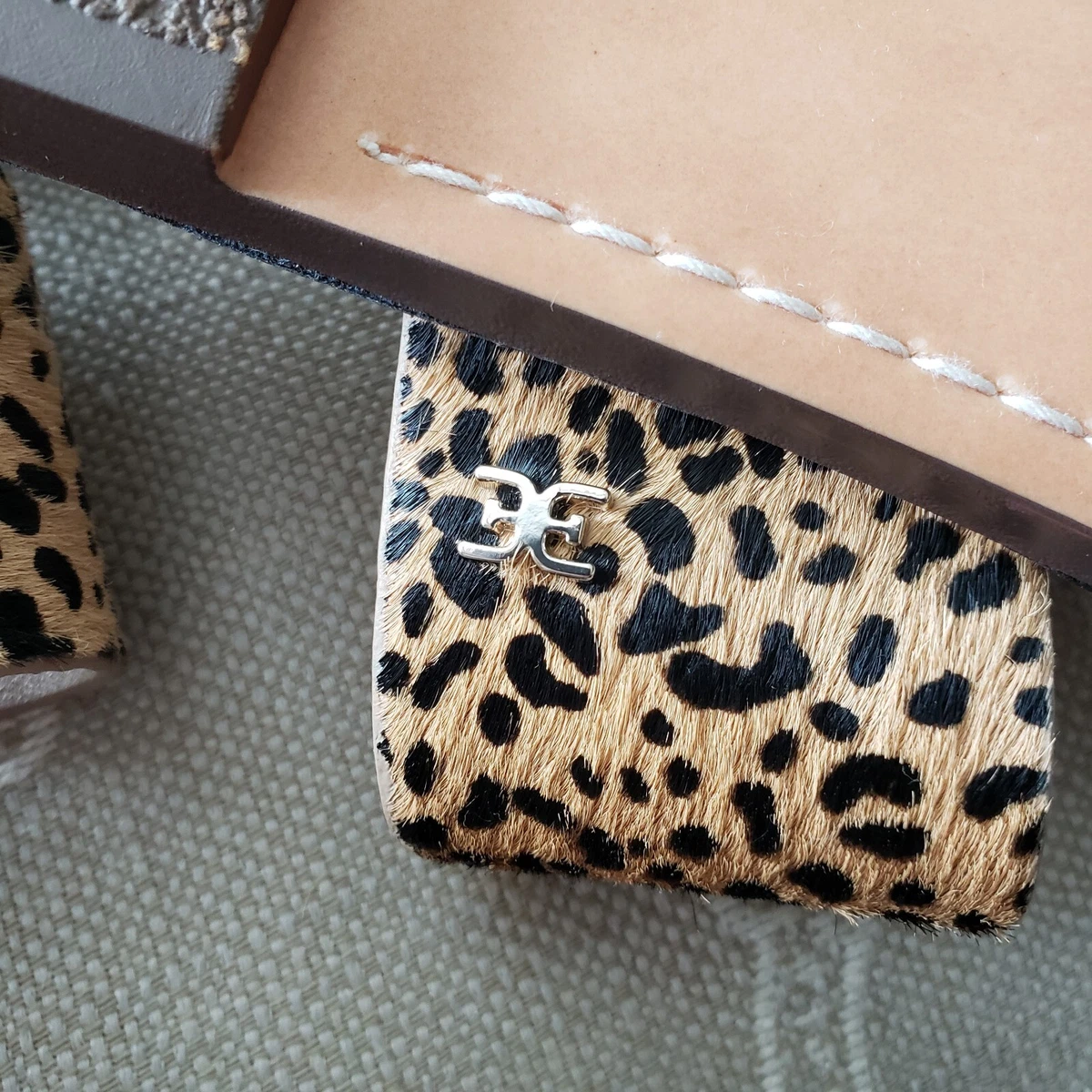 Sam Edelman Gage Animal Print Braided Beige Leather Slide Sandal