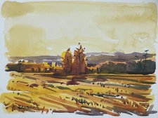 Enrique Zaldivar, Original Impressionist Watercolor Landscape, Valley, Signed