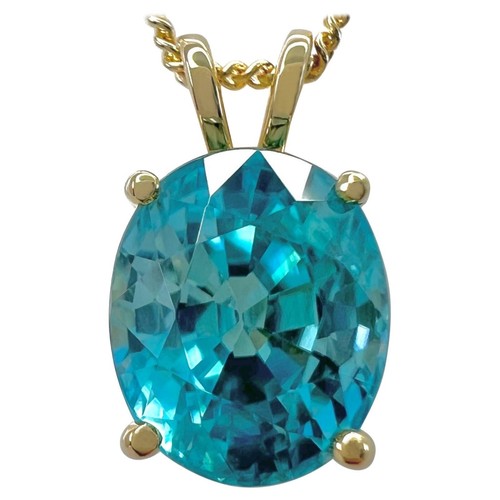Natural Blue Zircon 3.78ct Oval Cut 18k Yellow Gold Pendant Necklace