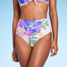 Women's High Waist Cheeky Bikini Bottom - Shade  Shore Floral Print Large 12-14