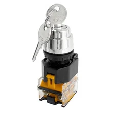 DPST 2 Positions Key Rotary Selector Switch 380V 10A 22mm Dia Thread