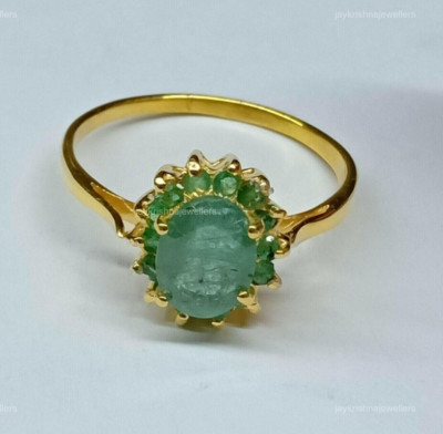 14K Gold Emerald Gemstone Cocktail Ring, Handmade Prong Setting Beautiful Gift