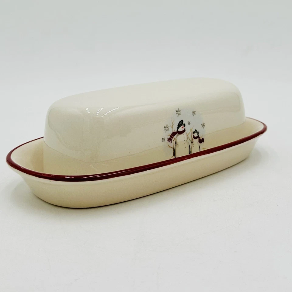 Royal Seasons Butter Dish With Top Ceramic Christmas Snowman Image Quarter Pound - Image 2 of 4